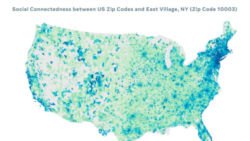 This map created by Facebook shows how connected parts of the United States are to the East Village area of New York City. The social media company says this data is provided to medical professionals and government officials to help them predict the likel