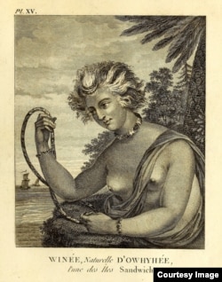 Portrait of Winée, a native of Hawaii, from Voyages de la Chine à la côte nord-ouest d'Amérique, faits dans les années 1788 et 1789, dated 1790. Courtesy of the John Carter Brown Library at Brown University.