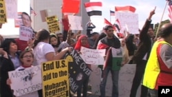Protesters at the anti-Mubarak rally in Los Angeles, February 5, 2011