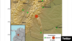 Según el Servicio Geológico Colombiano, el primer temblor - registrado a las 2 de la tarde - tuvo una magnitud de 6,2 grados.