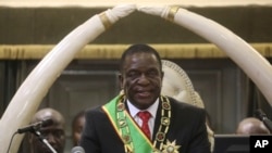 Zimbabwean President Emmerson Mnangagwa delivers his state of the nation address at the opening session of parliament in Harare, Oct. 1, 2019. 