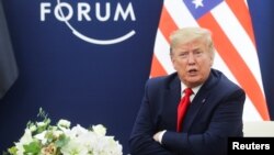 President Donald Trump talks during a bilateral meeting with Iraqi President Barham Salih (not pictured) at the 50th World Economic Forum (WEF) annual meeting in Davos, Switzerland, Jan. 22, 2020. 