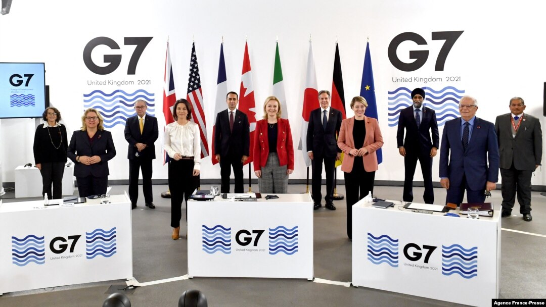 Para Menteri Luar Negeri negara-negara G7 mengakhiri pertemuan di Liverpool, Inggris (12/12). 