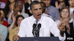 Presiden Barack Obama memberikan pidato mengenai kebijakan energi AS, di Prince George's Community College di Largo, Maryland (15/3).