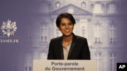 Najat Vallaud-Belkacem, ministre français de l’éducation, à l’époque où elle était aussi le porte-parole du gouvernement, le 17 mai 2012 à l’Elysée, Paris, France. (AP /Michel Euler)