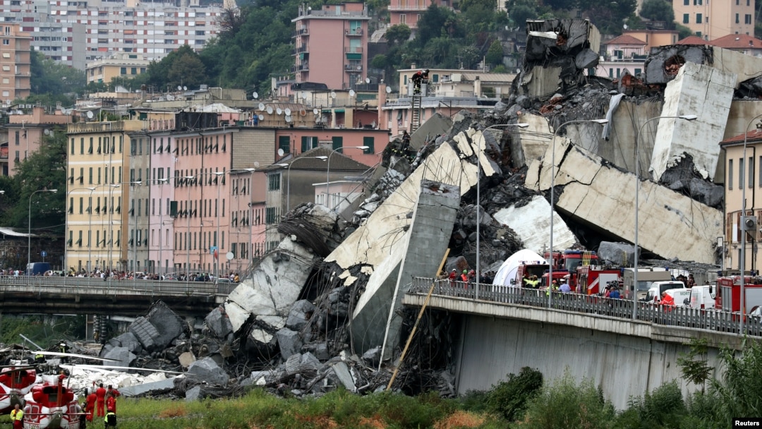 Cầu Morandi bị sập ở thành phố cảng Genoa của Ý hôm 14/8 làm ít nhất 30 người thiệt mạng.