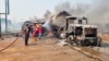 Firefighters extinguish fire from a tanker that exploded in Suleja, Nigeria, Jan. 18, 2025.