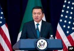 Mexico's Interior Secretary Miguel Osorio Chong addresses the media after a US-Mexico meeting on disrupting transnational crime, Dec. 14, 2017.