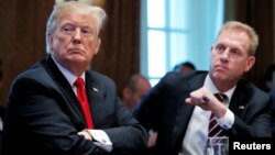 U.S. President Donald Trump listens next to acting U.S. Defense Secretary Patrick Shanahan during a Cabinet meeting on day 12 of the partial U.S. government shutdown at the White House in Washington, Jan. 2, 2019.