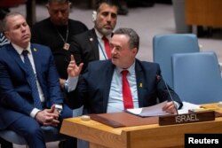 FILE—Israel Katz, Foreign Minister to the United Nations, speaks at a meeting of the U.N. Security Council on the conflict between Israel and Hamas, at U.N. headquarters in New York, U.S., March 11, 2024.