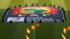 Le logo de la CAF aperçu sur le terrain lors de la cérémonie d'ouverture de la CAN 2017 au stade de Franceville, Gabon, 14 janvier 2017.