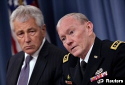 美國防長哈格爾和參謀長聯席會議主席鄧普西今年3月舉行記者會