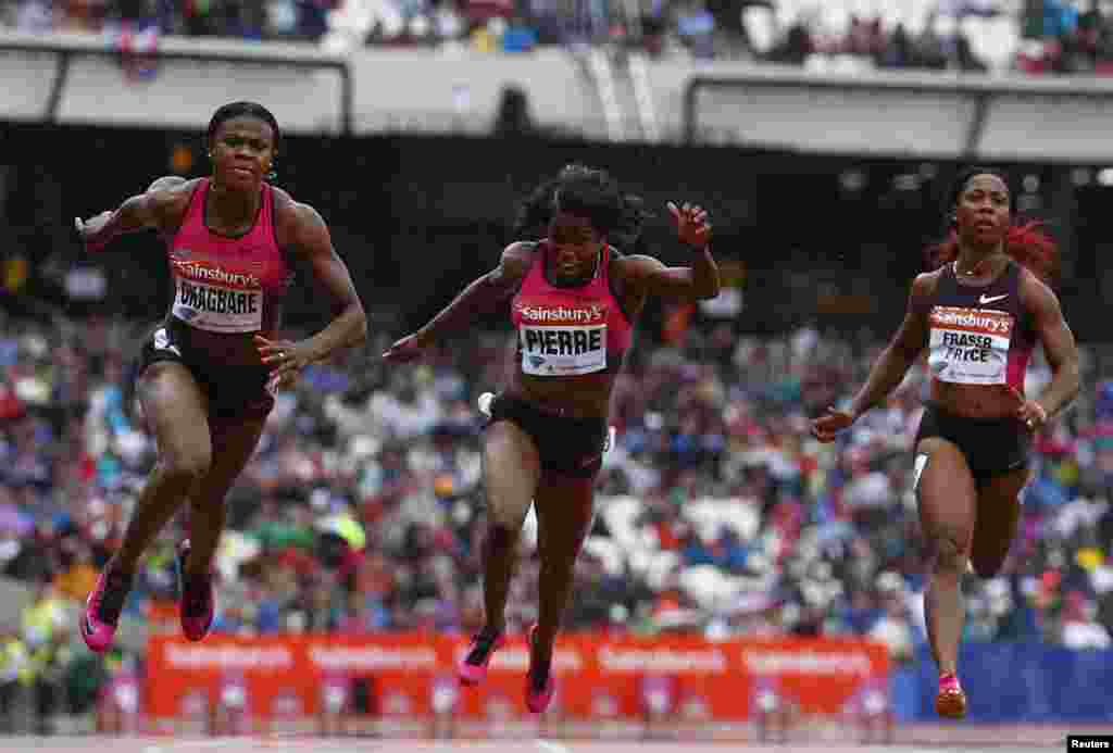 Blessing Okagbare of Nigeria wins the women's 100m at the London Diamond League 'Anniversary Games.'