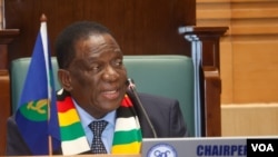 Zimbabwean President Emmerson Mnangagwa, who holds the rotating chairmanship of SADC, did not talk  astir  the concern    successful  Mozambique during his closing remarks, Nov. 20, 2024, astatine  Mount Hampden successful  Zimbabwe (Columbus Mavhunga/VOA)