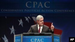 Bivši predsjedatelj Zastupničkog doma Newt Gingrich obraća se Konzervativnoj političkoj akcijskoj konferenciji u Washingtonu u veljači 2011.