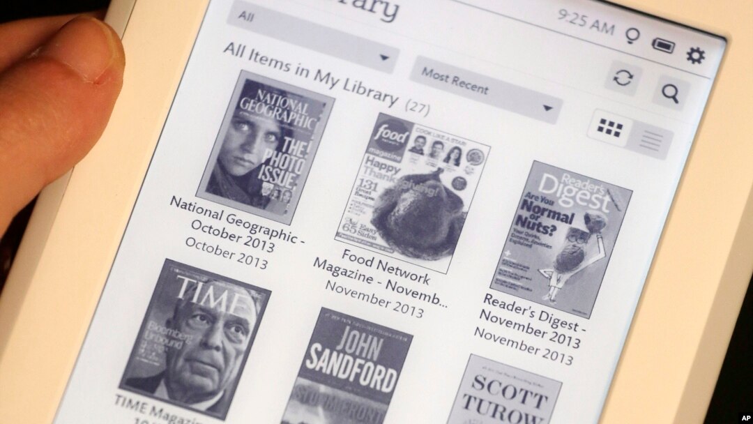 FILE - A Nook GlowLight e-reader is on dislplay at a demonstration in New York, Oct. 28, 2013. E-book distributor in Kenya for six years says interest in eBooks has been slow.