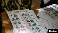 Ballot papers for Chad's presidential election are displayed at a polling station in N’djamena, on May 6, 2024. 