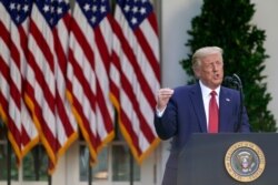 President Donald Trump speaks during a news conference in the Rose Garden of the White House, July 14, 2020.