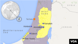 Peta wilayah Israel, Gaza dan Tepi Barat.