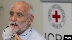 Jakob Kellenberger, Pimpinan Palang Merah Internasional (ICRC) berbicara kepada media mengenai kunjungannya ke Suriah bulan September lalu.