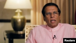 Sri Lanka's President Maithripala Sirisena speaks during an interview with Reuters at his residence in Colombo, Sri Lanka, May 4, 2019.