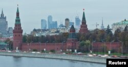 FILE - A view of Moscow's Kremlin, Ministry of Foreign affairs and Moscow City business district, October 18, 2011.