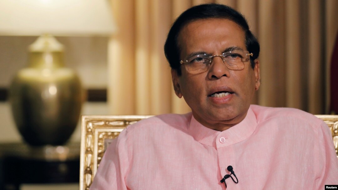 Presiden Sri Lanka, Maithripala Sirisena berbicara di Kolombo.