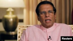 Presiden Sri Lanka, Maithripala Sirisena berbicara di Kolombo.