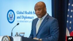 FILE—Ambassador-at-Large John Nkengasong, new head of the Bureau of Global Health Security and Diplomacy at the State Department, speaks during the launch of the new bureau, August 1, 2023, at the State Department in Washington. 