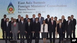 East Asia Summit Foreign Ministers pose for a photo before their meeting in Bali, Indonesia, July 22, 2011.