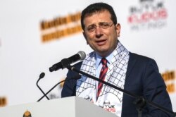 Ekrem Imamoglu , Mayor of Istanbul metropolitan municipality, speaks during a rally in Istanbul, Feb. 18, 2020.