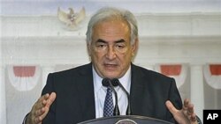 Managing Director of International Monetary Fund (IMF) Dominique Strauss-Kahn gestures as he speaks to the media during a press conference after his meeting with Indonesian President Susilo Bambang Yudhoyono at the palace in Jakarta, Indonesia, February 