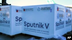 ARHIVA - Kutije sa ampulama vakcine Sputnjik V (Foto: AP/Saeed Kaari/IKAC)