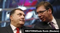 Milorad Dodik i Aleksandar Vučić na obilježavanju neustavnog Dana Republike Srpske u Banja Luci. 