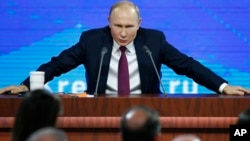 Ruski predsednik Vladimir Putin govori tokom godišnje konferencije za štampu u Moskvi, Rusija, 20. decembra 2018.