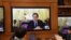 台湾环保署长魏国彦在巴黎以视讯连线召开会议 (照片来源：美国之音李逸华拍摄)