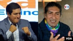 Imagen muestra a los candidatos presidenciales Andrés Arauz y Yaku Pérez, quienes irán a segunda vuelta que definirá al próximo presidente de Ecuador. [Combo: Lenny Castro/VOA/Agencias]]