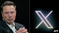特斯拉电动车集团（Tesla）首席执行官埃隆·马斯克与他的社媒体新标识X（以前的推特）。