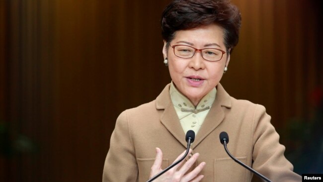 香港行政长官林郑月娥2020年1月7日在记者会上讲话。
