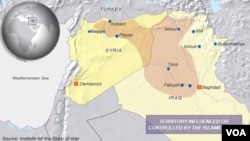 Islamic State, area of control in Syria and Iraq, Oct. 15, 2014