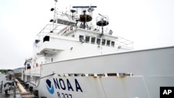 The NOAA Okeanos Explorer sits at a dock on Friday, June 23, 2023, in Kodiak, Alaska. (AP Photo/Joshua A. Bickel)