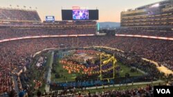 Superbowl halftime show in San Francisco, California as the Super Bowl 50 football game is being played 