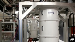 FILE - A quantum computer, encased in a refrigerator that keeps the temperature close to zero kelvin, is seen in the quantum computing lab at the IBM Thomas J. Watson Research Center in Yorktown Heights, N.Y., Feb. 27, 2018.