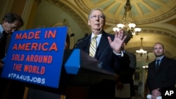 Senate Majority Leader Mitch McConnell speaks during a news conference on Capitol Hill in Washington, May 19, 2015.