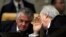Brazil's Supreme Federal Court judge-rapporteur Marco Aurelio Mello, left, listens to Justice Ricardo Lewandowski, during a debate on when a defendant is to begin serving his sentence. Brasilia, Oct. 17, 2019. 