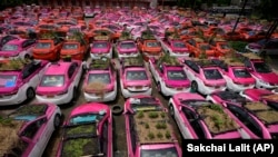 A recent picture of garden taxis in Thailand. September 16, 2021. (AP Photo/Sakchai Lalit)