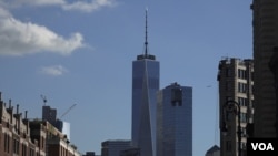 View of Freedom Tower from West Village in lower Manhattan, New York. (R. Taylor/VOA)