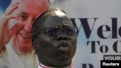 The Archbishop of Juba Stephen Ameyu Martin Mulla addresses a media briefing ahead of Pope Francis's visit to South Sudan, in Juba, South Sudan January 18, 2023.