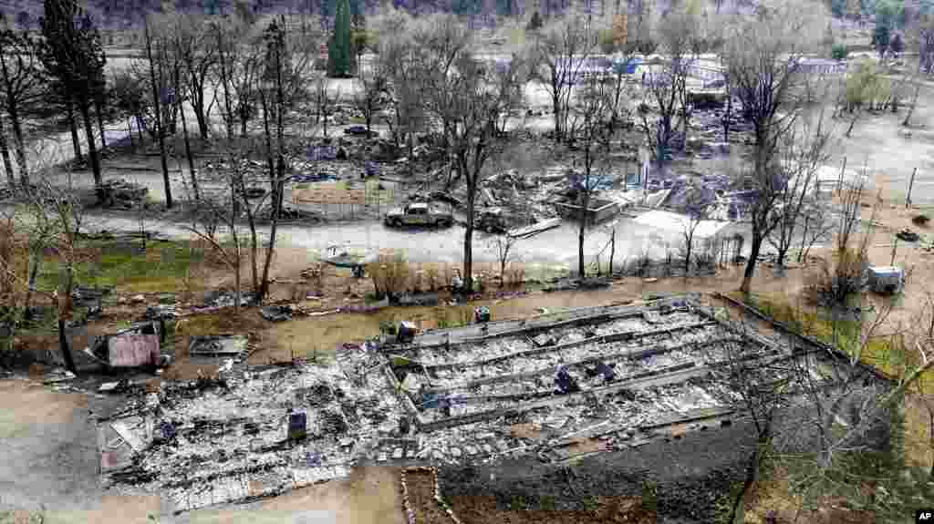 Homes destroyed by the Mountain View Fire are seen in the Walker community in Mono County, California, Nov. 18, 2020.