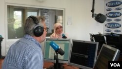 Nadia El Bouga at Beur FM. Increasingly, El Bouga’s frank parlance is gaining attention. (L. Bryant/VOA)